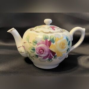 Floral Teapot with Pink and Yellow Roses